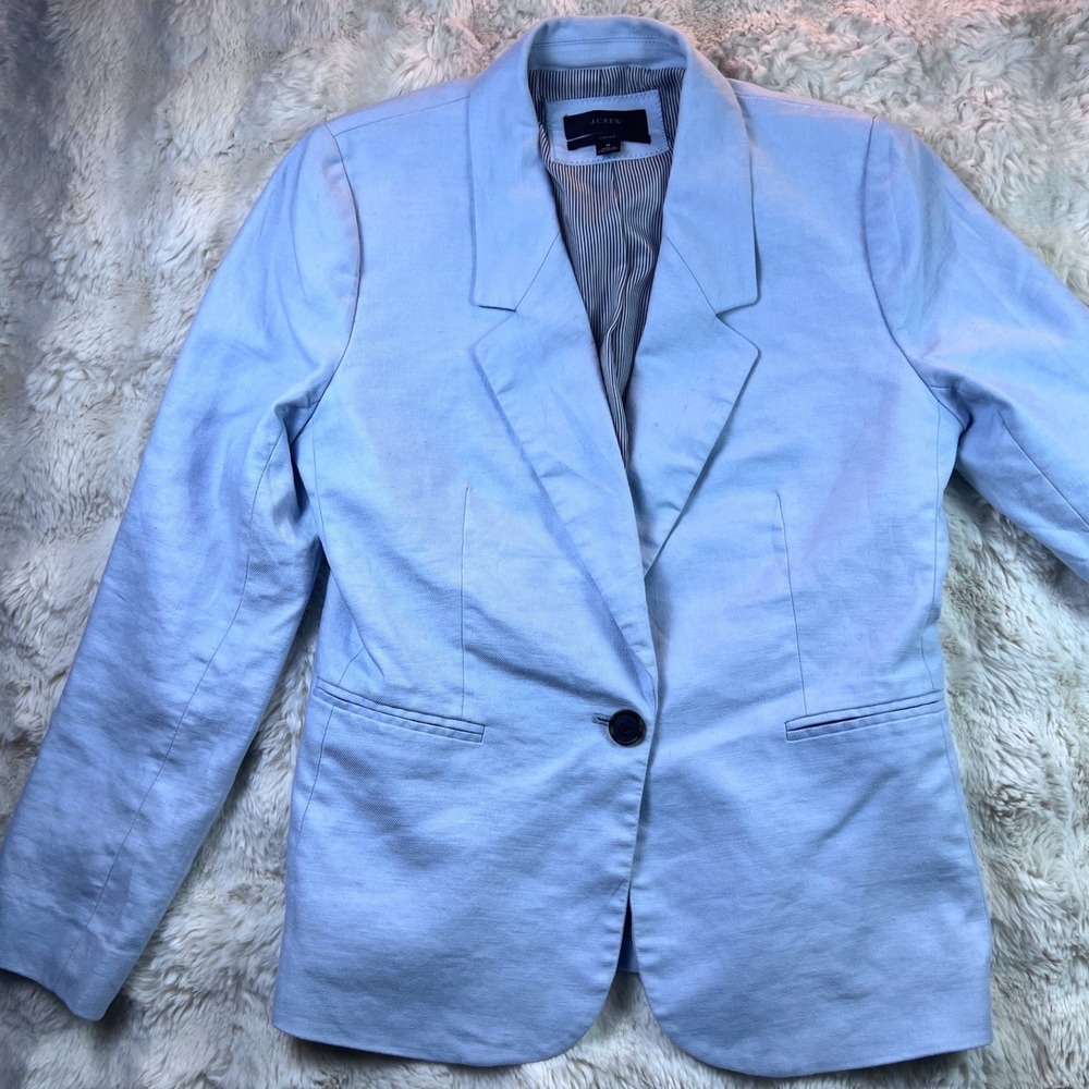 J.Crew Parke Blazer Light Blue Single Button Pinstripe Lining Size 8